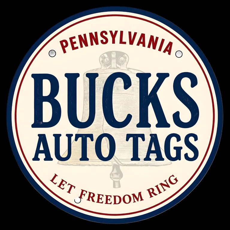 Bucks Auto Tags Pennsylvania logo with Liberty Bell and Let Freedom Ring motto